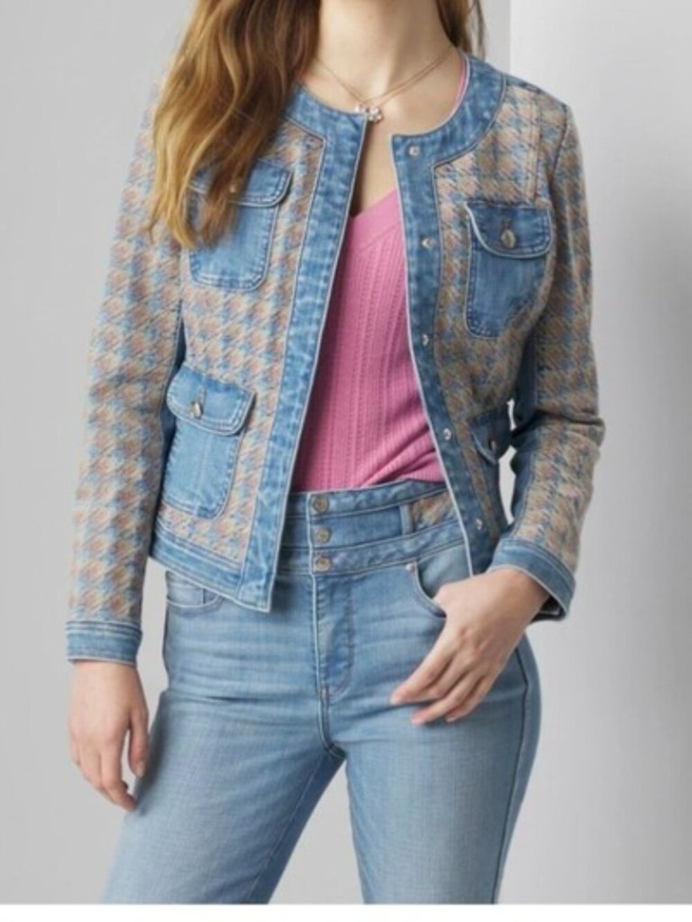 White House Black Market Women’s Sz 6/ Small? Denim Tweed Embroidered Jacket